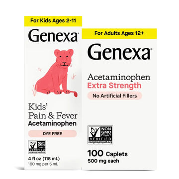 Genexa Kids & Adults Clean Acetaminophen Combo | Family Pain & Fever Bundle | Dye Free, 0% Artificial Additives | Vegan & Non-GMO | Medicine Made Clean | Ages 2-11, 12+ (2 Pack) Genexa buy supplements canada