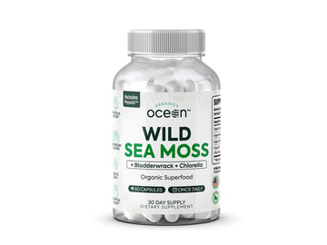 Organics Ocean Wild Sea Moss Capsules - 100% Organic Irish Sea Moss with Organic Chlorella, Bladderwrack and Vitamin D for Energy, Lung Health and Thyroid Support for Women and Men - 60 Capsules Organics Ocean buy supplements canada