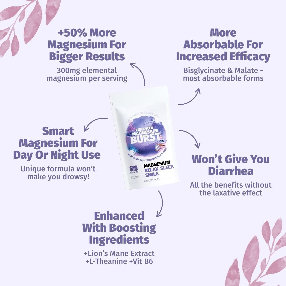 Enhanced Magnesium (Capsules) | Precise 300mg per Serving | Enhancement Blend: Organic Lion's Mane Extract, L-theanine, Active Vitamin B6 | 120 Capsules - by Organic Burst Organic Burst buy supplements canada