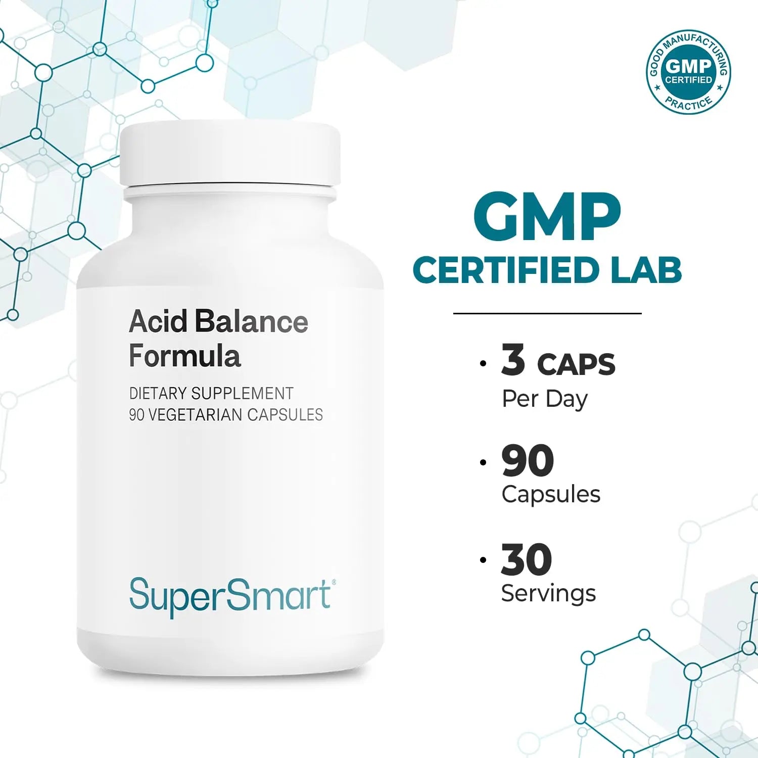 Supersmart Acid Balance Formula (Advanced Complex) - with Zinc L-Carnosine, Slippery Elm Extract, Licorice Root | Non-GMO & Gluten Free - 90 Vegetarian Capsules Supersmart buy supplements canada