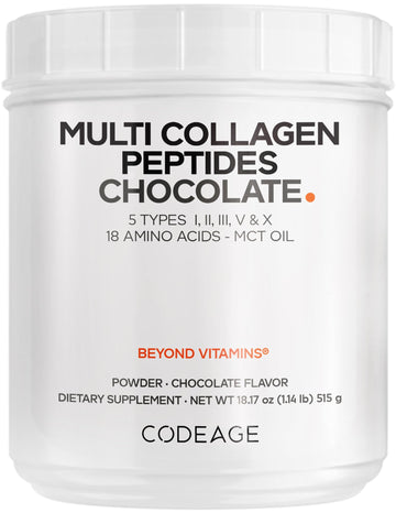 Codeage Multi Collagen Chocolate Protein Powder - Hydrolyzed Bovine Collagen Peptides, 5 Collagen Types & MCT Oil - Collagen Creamer, Chocolate Collagen Peptides - Protein Shakes - Non-GMO - 18.17 oz Codeage buy supplements canada