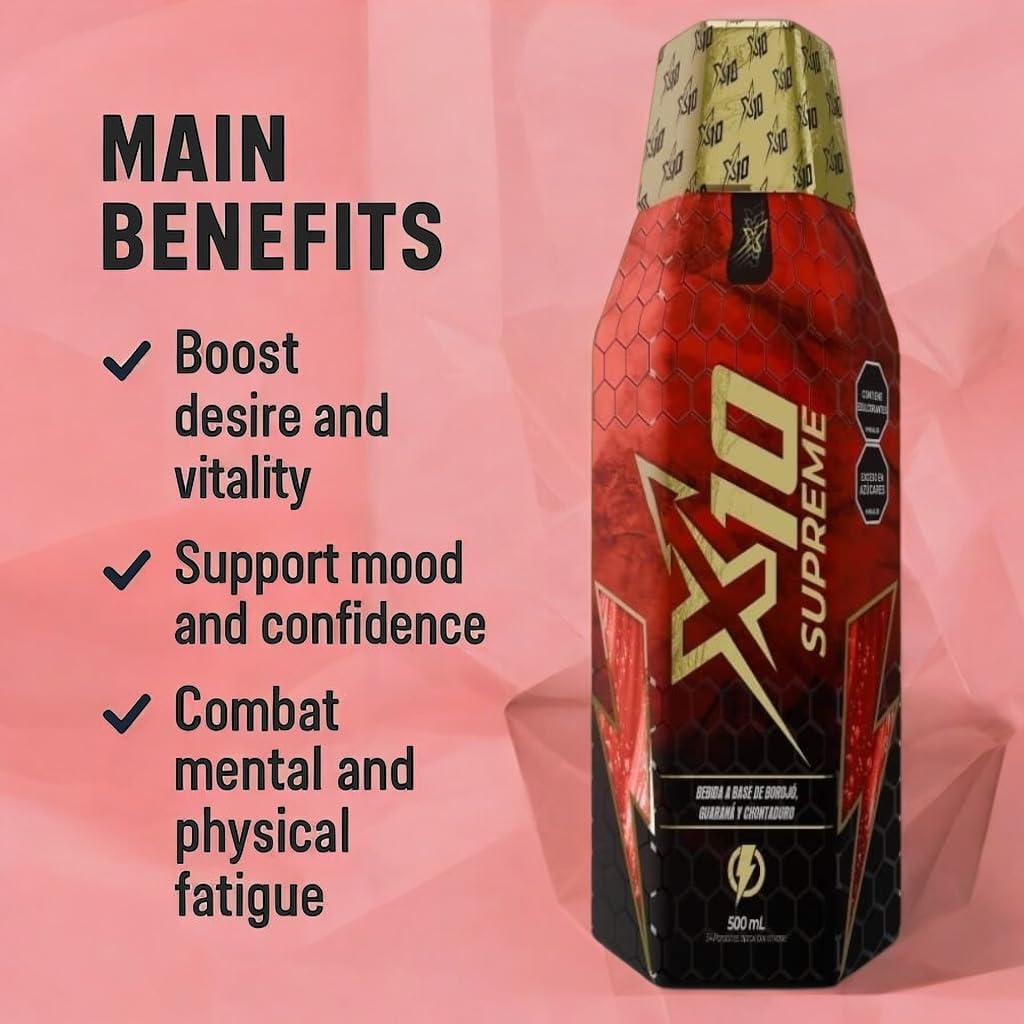 X10 Supreme Liquid 500 ML Natural Supplement (Similar Results as vitafer..Gold) - Chontaduro, Guarana, and Borojó Blend | 500 ML | Plant-Based Energy Support for Vitality X10 buy supplements canada