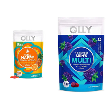OLLY Hello Happy Gummy Worms Mood Support with Vitamin D, Saffron - 90 Count Men's Multivitamin Gummy Immune Support OLLY buy supplements canada