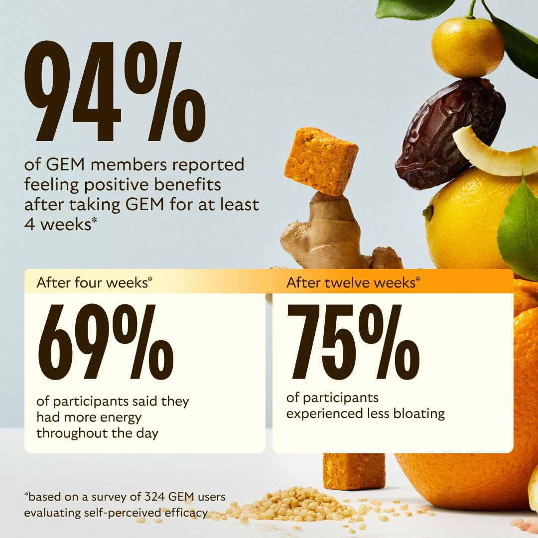 GEM Daily Bite for Women & Men, with 20+ Vitamins, Minerals, & Superfoods Like Zinc, Vitamin D, B-Complex, K, Turmeric, Fiber & Prebiotics, Beta Glucan GLP-1 Support & Immunity (Citrus Ginger,7 count) GEM buy supplements canada