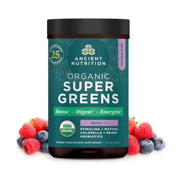 Ancient Nutrition SuperGreens Powder with Probiotics, Organic Berry Flavor Greens, Made from Real Fruits, Vegetables and Herbs, Digestive and Energy Support, 25 Servings, 6.7oz Ancient Nutrition buy supplements canada