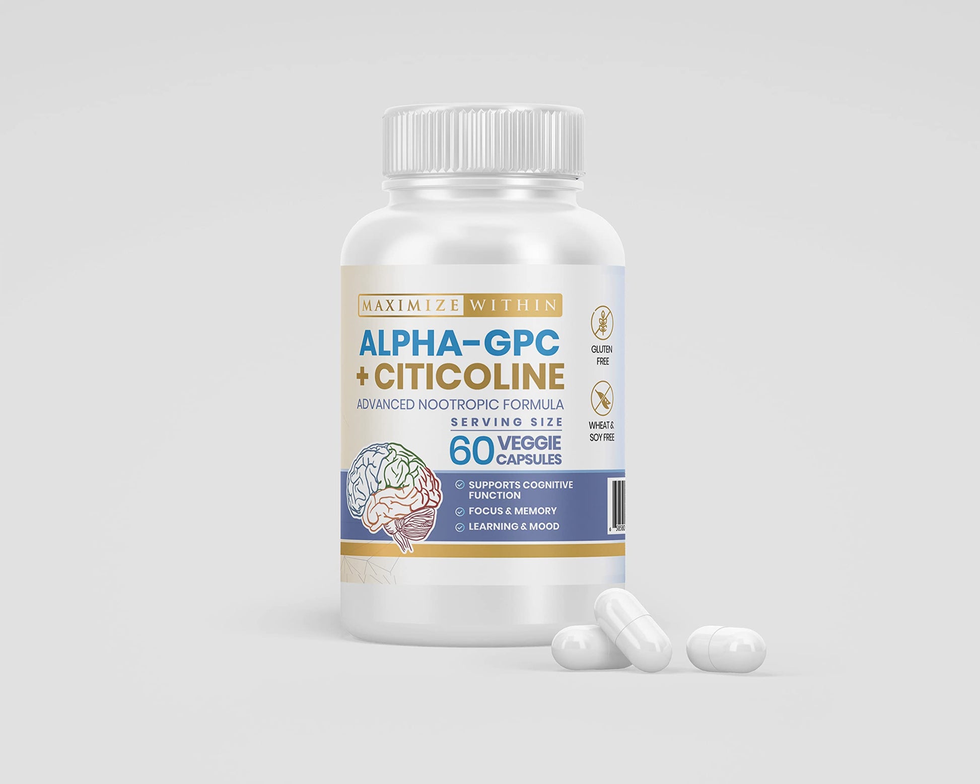 Maximize Within Alpha GPC + Citicoline 60 Ct, 1600mg Concentrated Formula- 99%+Highly Purified & Bioavailable Nootropic-Cognitive Enhancer, Supports Memory, Brain Function, Boosts Focus, Mood & Energy Maximize Within buy supplements canada