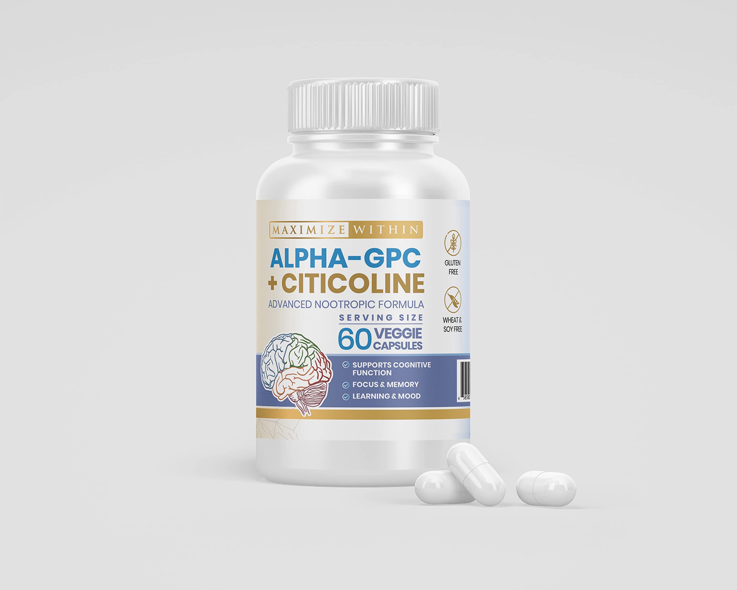 Maximize Within Alpha GPC + Citicoline 60 Ct, 1600mg Concentrated Formula- 99%+Highly Purified & Bioavailable Nootropic-Cognitive Enhancer, Supports Memory, Brain Function, Boosts Focus, Mood & Energy Maximize Within buy supplements canada