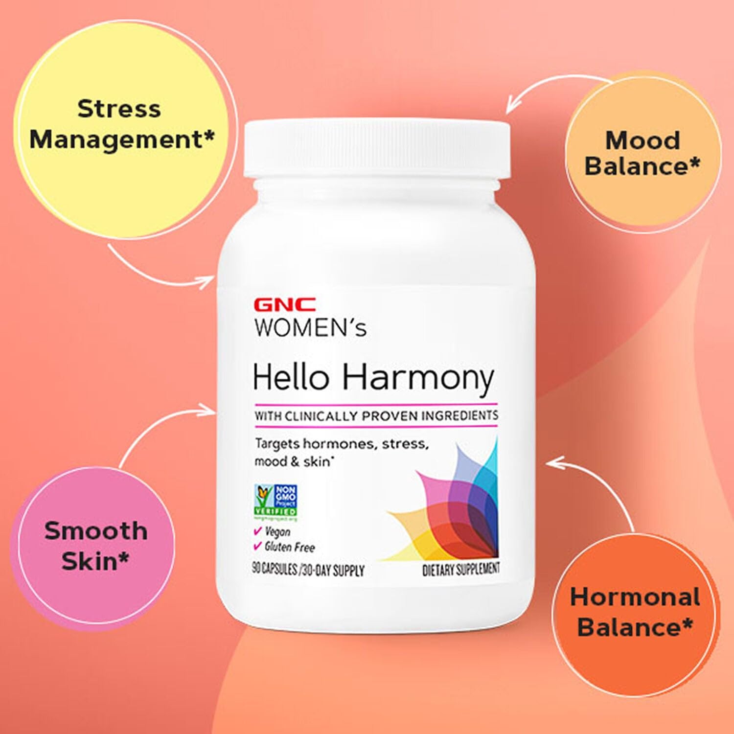 GNC Women's Hello Harmony | Clinically Proven Hormonal Support for Women | Supports Mood, Skin, and Stress Management | Vegan and Gluten Free | 90 Count GNC buy supplements canada