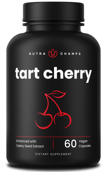 NutraChamps Organic Tart Cherry Extract Capsules - Made from Montmorency Tart Cherry Concentrate, Celery Seed & Bilberry - Uric Acid Cleanse & Joint Support - Vegan Capsules NutraChamps buy supplements canada