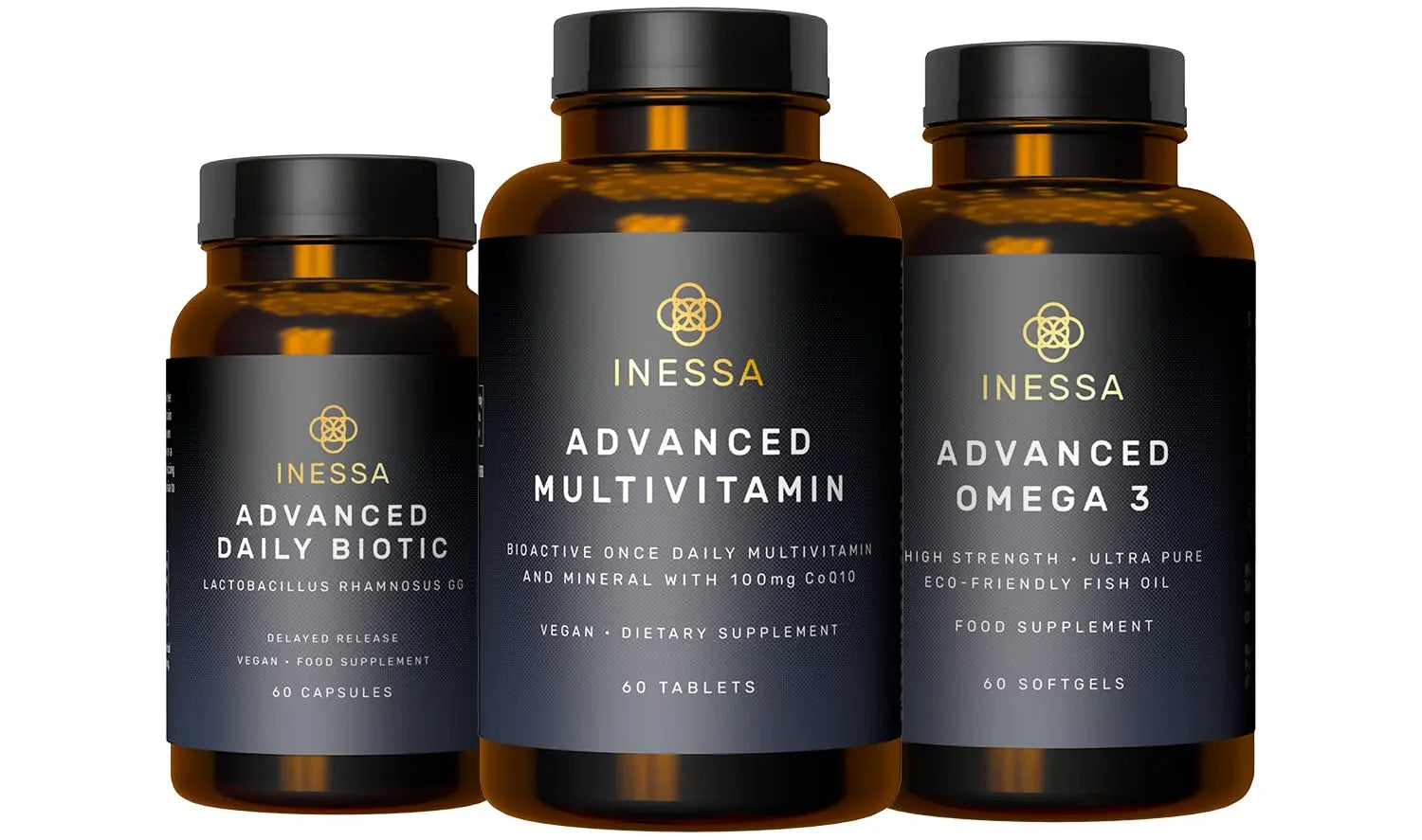 Inessa Essential Wellness Bundle | Multivitamin, Probiotic & Omega 3 Produced to a Clinical Grade for Optimal Wellness for Men and Woman Inessa buy supplements canada