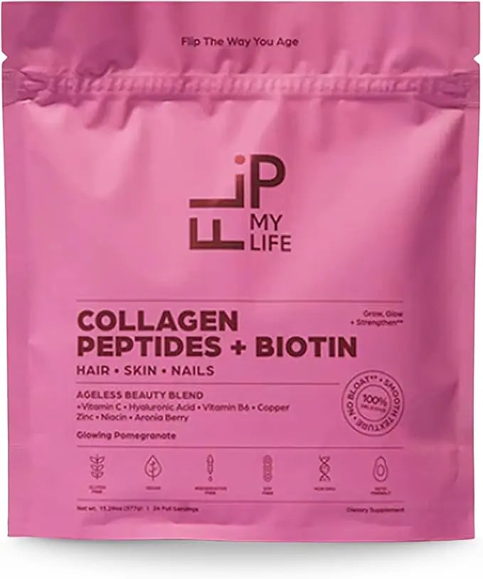 Flip My Life Collagen Peptides + Biotin, Hyaluronic Acid & Vitamin C - For Hair, Skin, Nails - Gut Health/Joint Support - Ageless Beauty Blend Supplement Powder for Men/Women - 9g Protein—26 Servings Flip My Life buy supplements canada