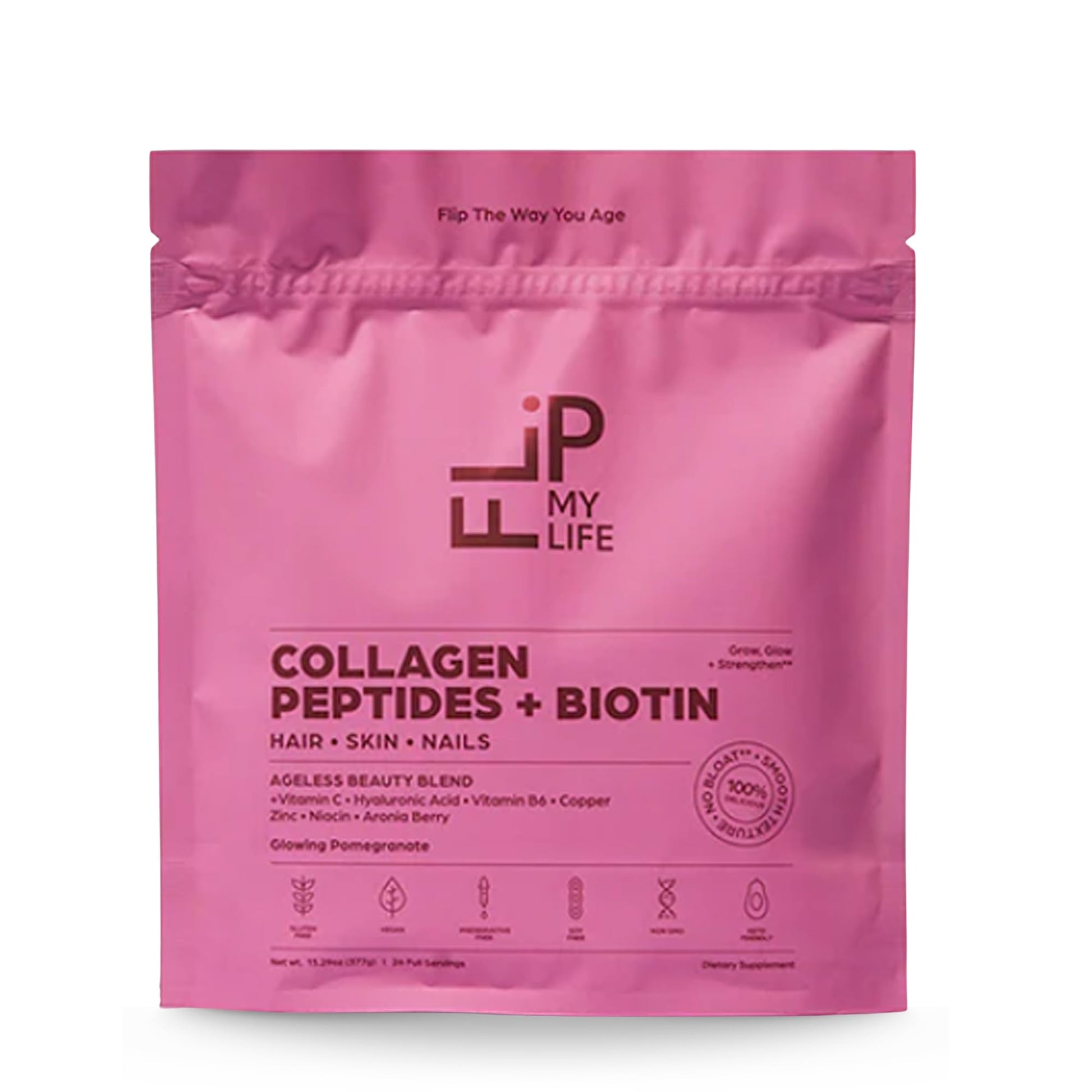 Flip My Life Collagen Peptides + Biotin, Hyaluronic Acid & Vitamin C - For Hair, Skin, Nails - Gut Health/Joint Support - Ageless Beauty Blend Supplement Powder for Men/Women - 9g Protein—26 Servings Flip My Life buy supplements canada