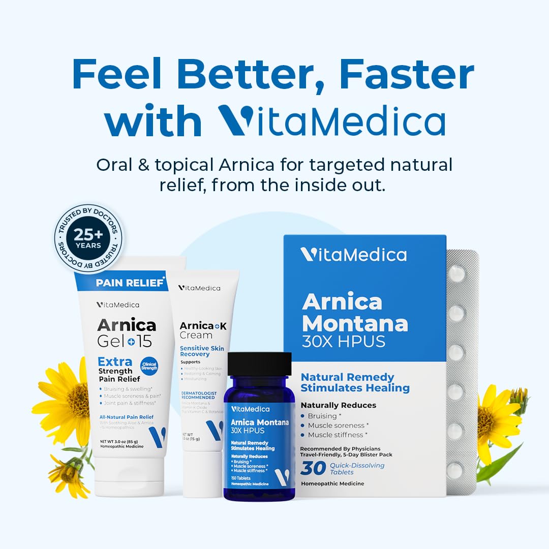 VitaMedica Arnica Montana Tablets & Arnica Gel Bundle – Support for Bruising, Swelling & Soreness, 150 Rapid-Dissolve Tablets + 3 oz Water-Based Gel VitaMedica buy supplements canada
