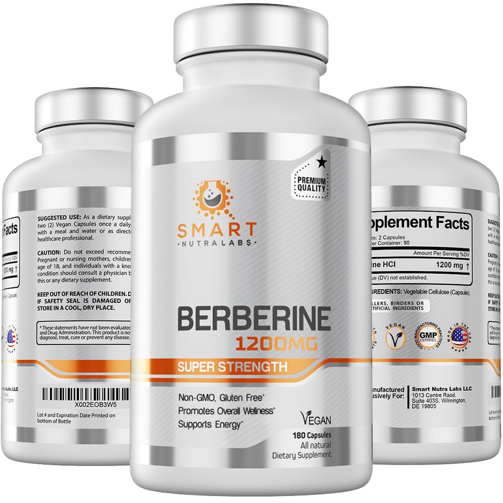Smart Nutra Labs Premium Berberine HCL 1200mg- 180 Vegan Capsules, 100% Pure Smart Nutra Labs buy supplements canada