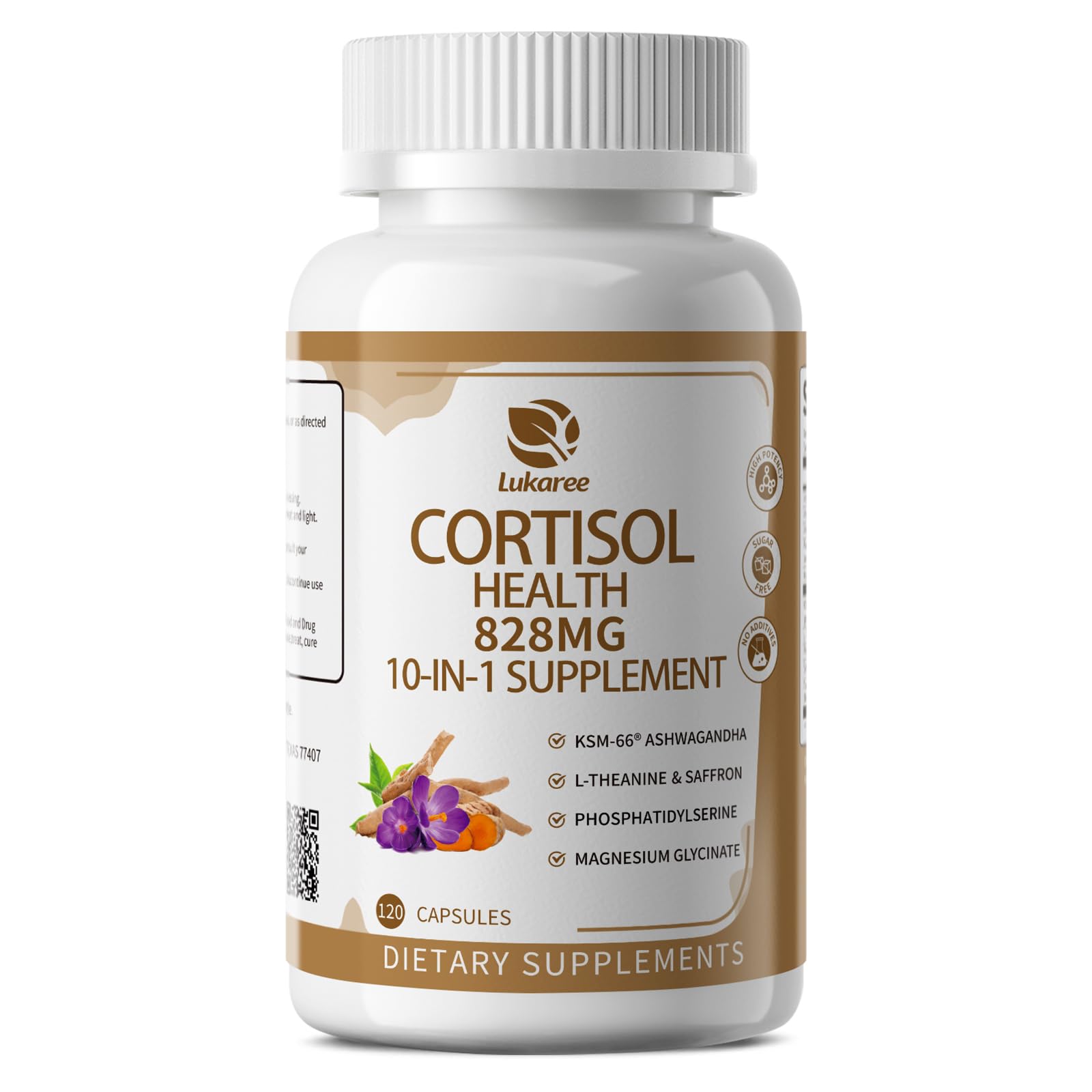 10-IN-1 Cortisol Supplements w/ KSM-66® Ashwagandha 300mg + L-Theanine 250mg, Magnesium Glycinate, Saffron, Phosphatidylserine, Turmeric & Vitamin C D3 B6 B5, For Women Men, 120 Capsules 60-Day Supply Lukaree buy supplements canada