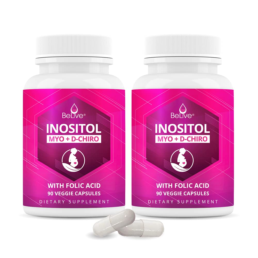 Myo-Inositol & D-Chiro Inositol Capsules with Folic Acid for PCOS | Prenatal Fertility BeLive buy supplements canada