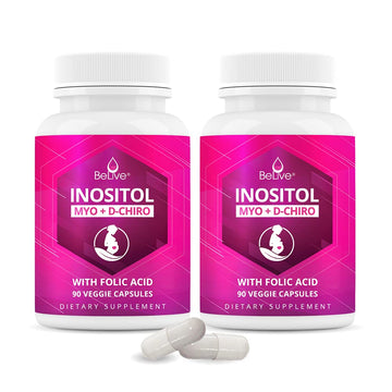Myo-Inositol & D-Chiro Inositol Capsules with Folic Acid for PCOS | Prenatal Fertility BeLive buy supplements canada