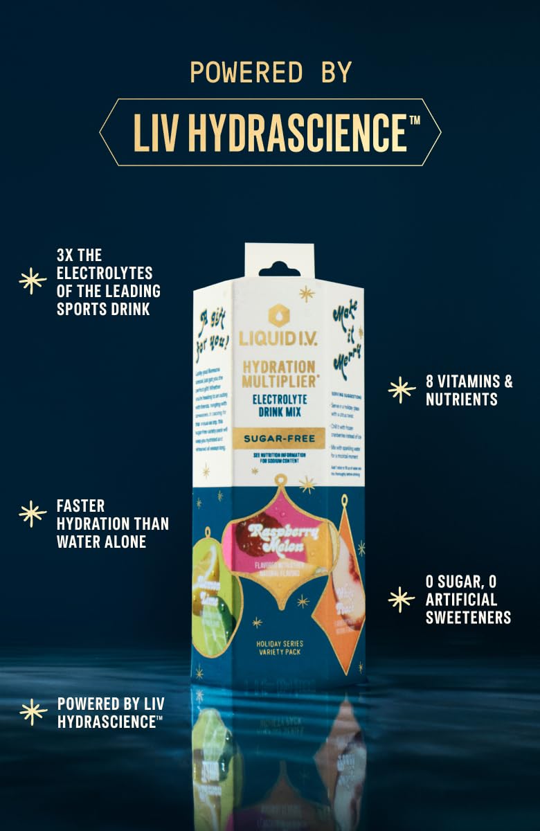 Liquid I.V.® Hydration Multiplier Sugar-Free - Variety Pack Stocking Stuffer - Raspberry Melon, Lemon Lime, and White Peach - 4 Pack (12 Sticks) Liquid I.V. buy supplements canada