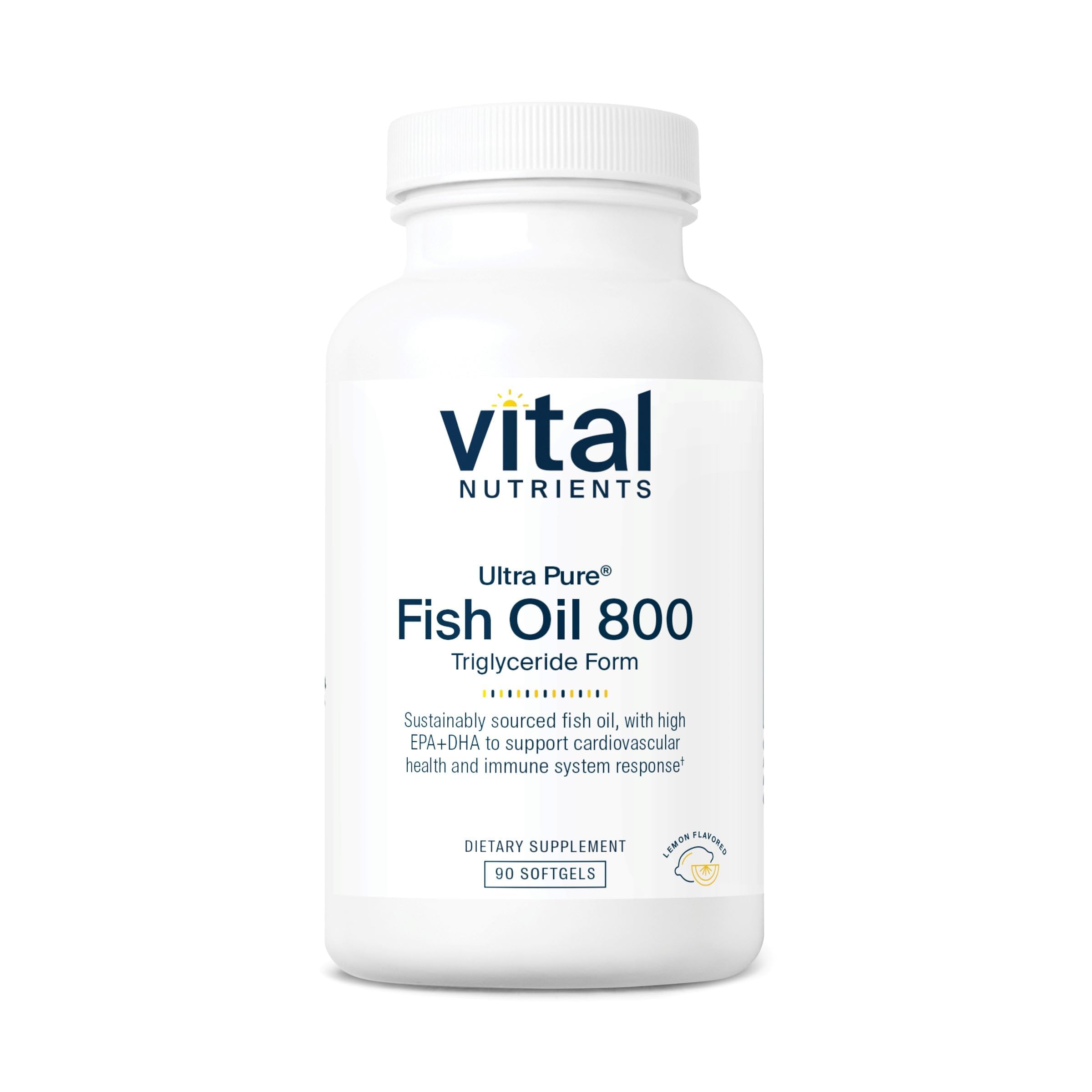 Vital Nutrients Ultra Pure® Fish Oil 800 Triglyceride Form - Heart, Brain, & Immune Health* - Sustainably Sourced High EPA & DHA Omega-3 Fatty Acid - Lemon Flavor - Gluten, Dairy, Soy Free - 90 Count Vital Nutrients buy supplements canada