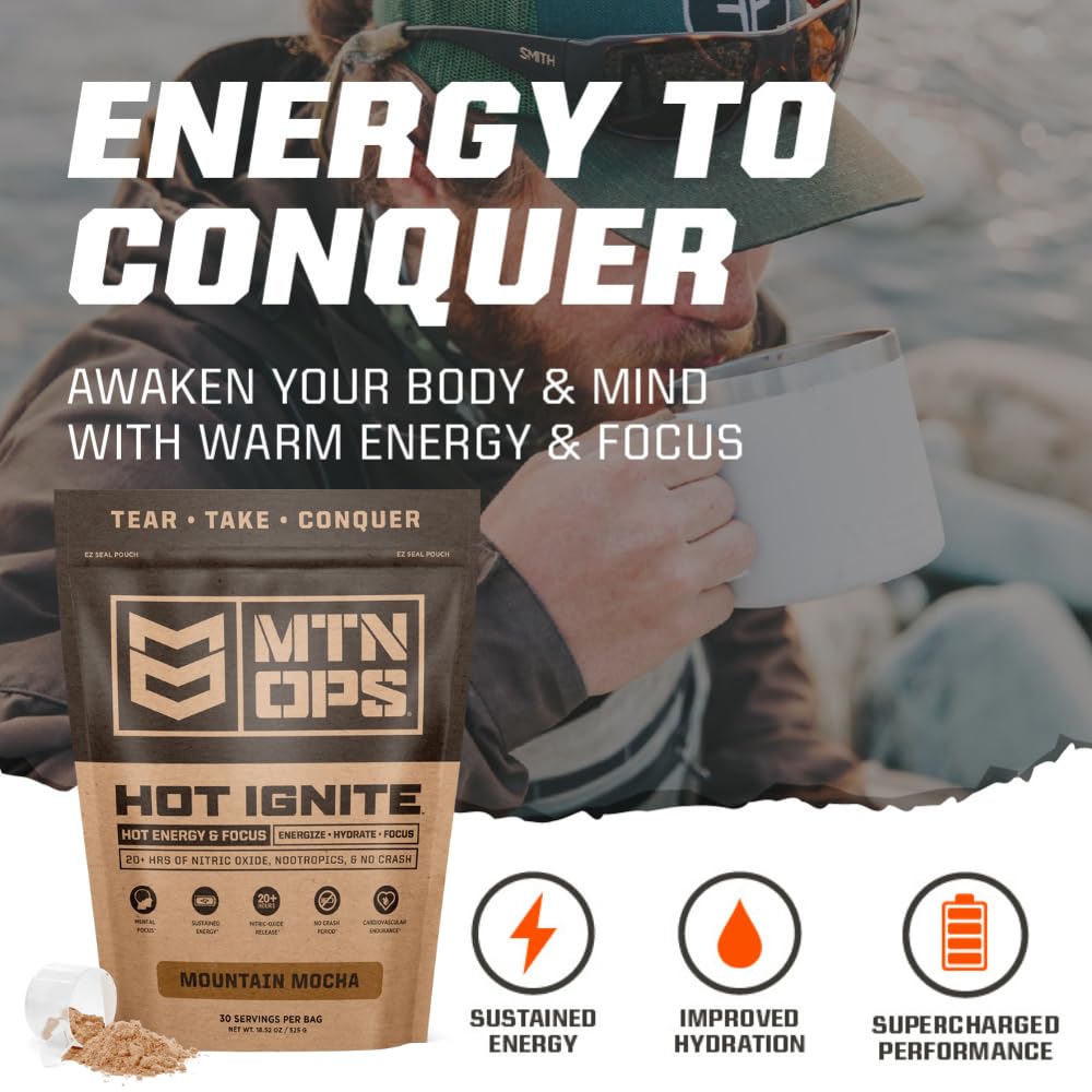 MTN OPS Hot Ignite Supercharged Energy Drink Mix Focus Enhancer, Hazelnut Cocoa MTN OPS buy supplements canada