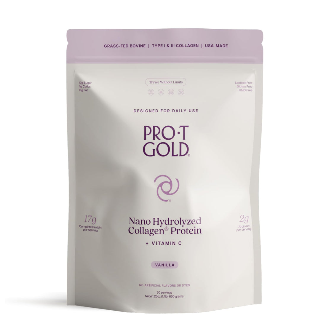 ProT Gold Collagen Protein Powder, 17g Protein Nano-Hydrolyzed Grass Fed Collagen, Vitamin C, 2g Arginine for Wound Support, Gluten Free, All Natural, Fat and Sugar Free, 0g Carbs, Vanilla, 23 oz, 30 ProT Gold buy supplements canada