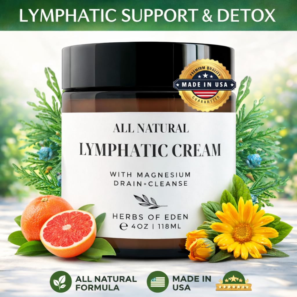 Organic Lymphatic Massage Cream with Magnesium – Natural Topical Cream | Stimulate Lymph Fluid | Family Owned, Made in USA Herbs of Eden buy supplements canada