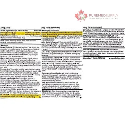 Arthriten Inflammatory Pain Formula Caplets with 3 Active Ingredients: Aspirin, Acetaminophen & Caffeine, White, 28 Count (Pack of 1) Arthriten buy supplements canada