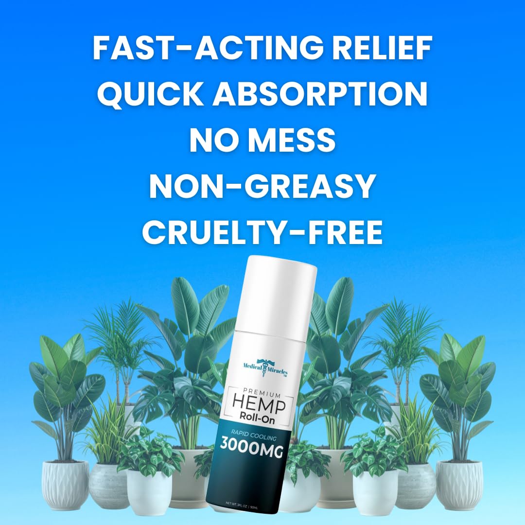Medical Miracles New Hemp Oil Roll On - Ideal for Muscles, Hips, Joints, Neck, Back, Elbows, Fingers, Hands, and Knees (3000mg Roll-On) Medical Miracles buy supplements canada