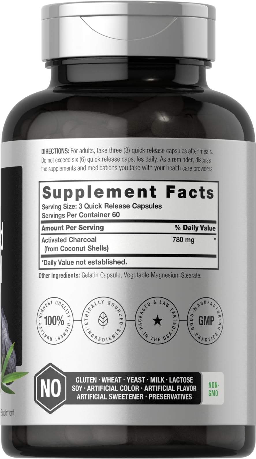 Charcoal Pills 780mg | 180 Capsules | Activated Charcoal from Coconut Shells | Non-GMO Horbäach buy supplements canada