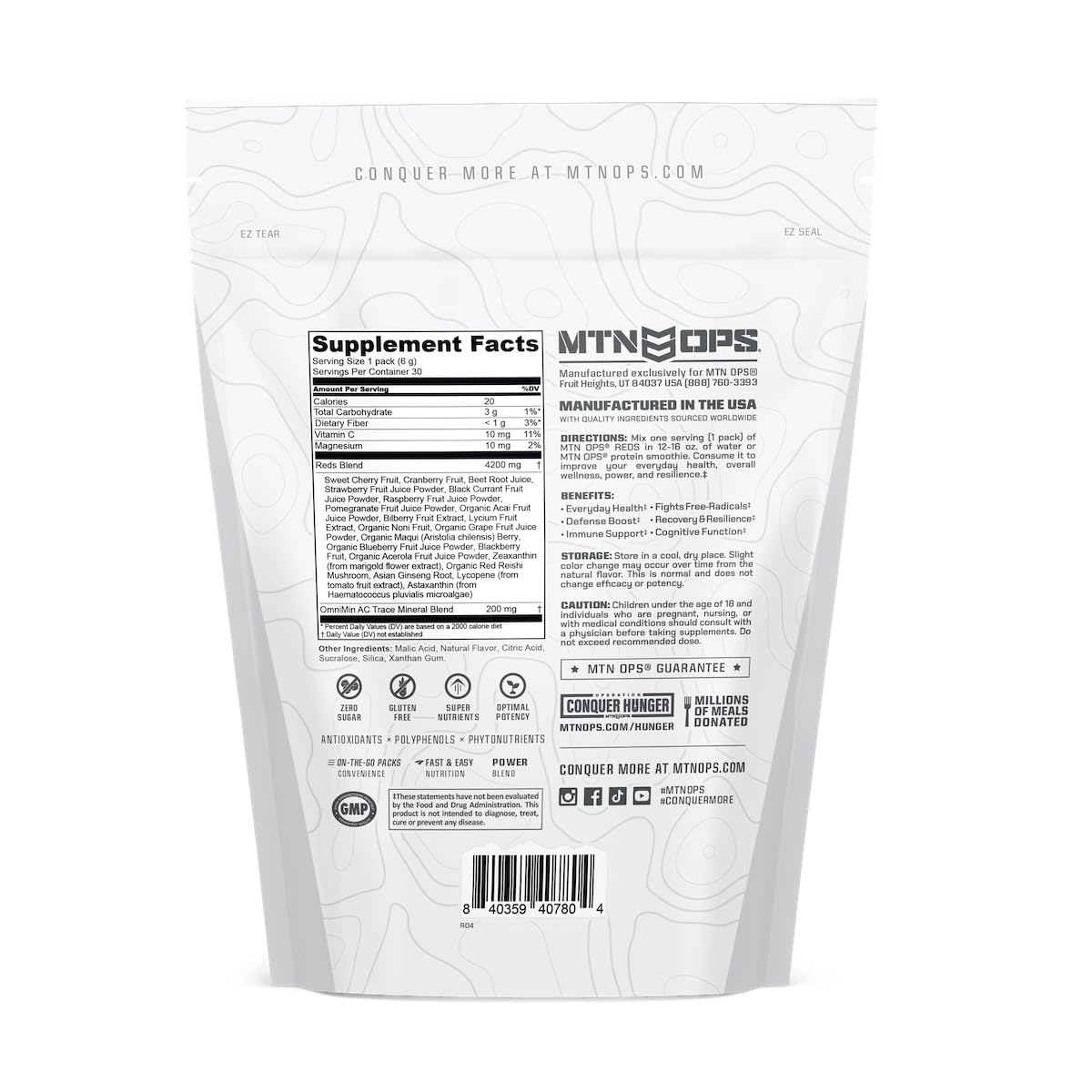 MTN OPS Reds Super Reds Antioxidant Drink Powder Daily Health Blend with Phytonutrients Free Radical Support 30 On The Go Stick Packs MTN OPS buy supplements canada