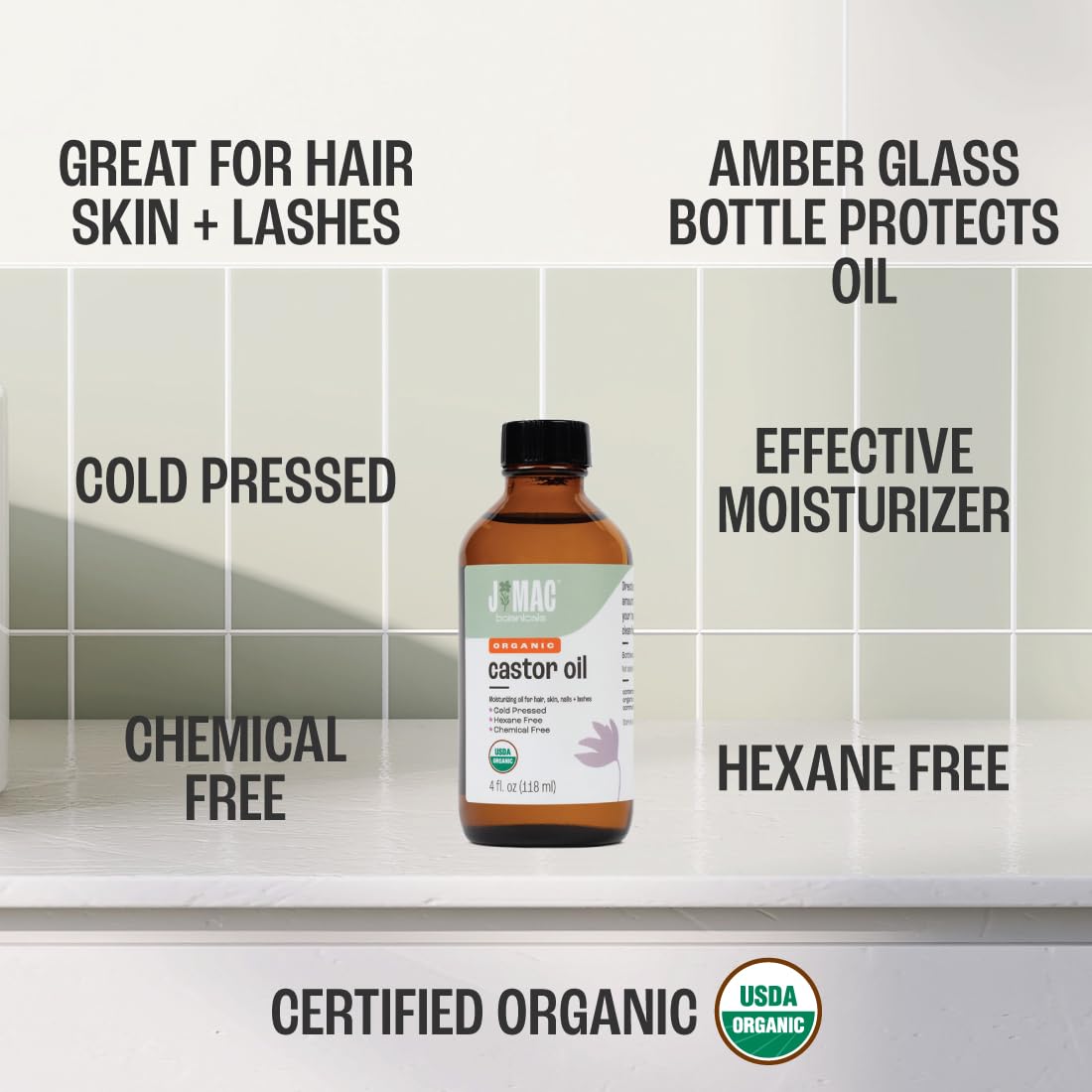 J MAC BOTANICALS Organic Castor Oil Cold Pressed (Glass Bottle, 4 oz ) J MAC BOTANICALS buy supplements canada