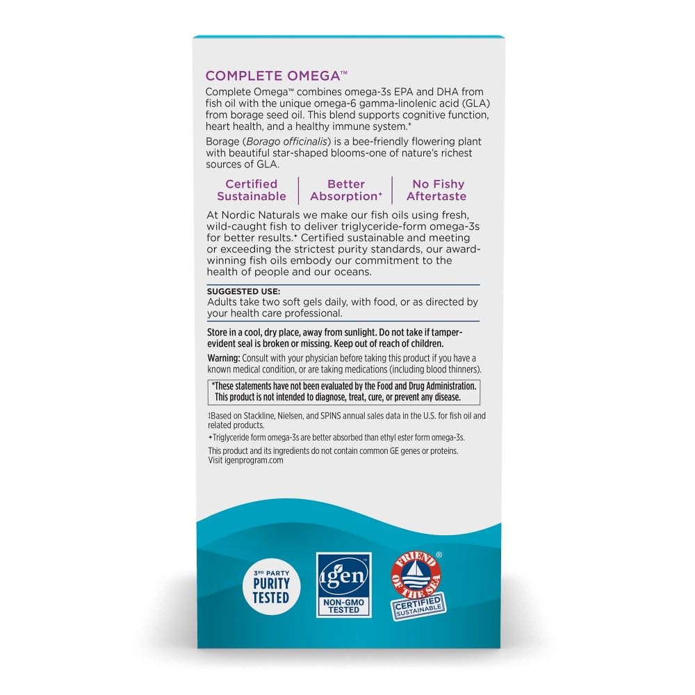 Nordic Naturals Complete Omega, Lemon Flavor - 120 Soft Gels - 565 mg Omega-3 - EPA & DHA with Added GLA - Healthy Skin, Cognition, Positive Mood - Non-GMO - 60 Servings Nordic Naturals buy supplements canada