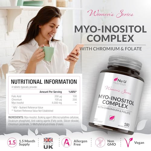 Myo-Inositol Complex 4000mg - 180 Vegan Tablets, 6 Weeks Supply - with 200ug Folate Nu U Nutrition buy supplements canada