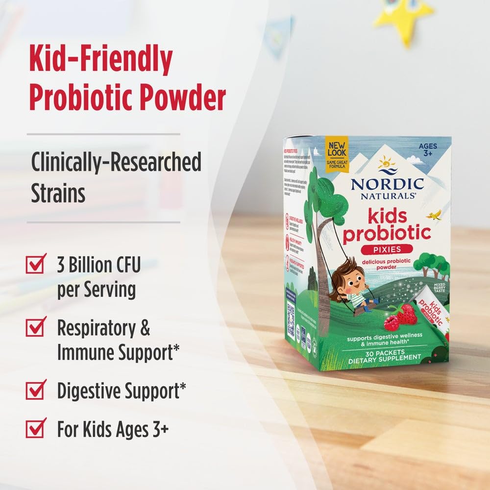 Nordic Naturals Kids Probiotic Quick Melt Powder, Mixed Berry - 30 Packets - 3 Billion CFU - Digestive Wellness, Immune Support - Non-GMO, Vegan - 30 Servings Nordic Naturals buy supplements canada