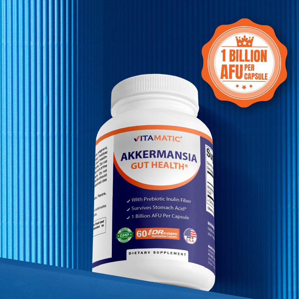 Vitamatic Akkermansia Muciniphila Gut Health - 60 DR Capsules (Delayed Released) - Made with Prebiotic Inulin Fiber Vitamatic buy supplements canada