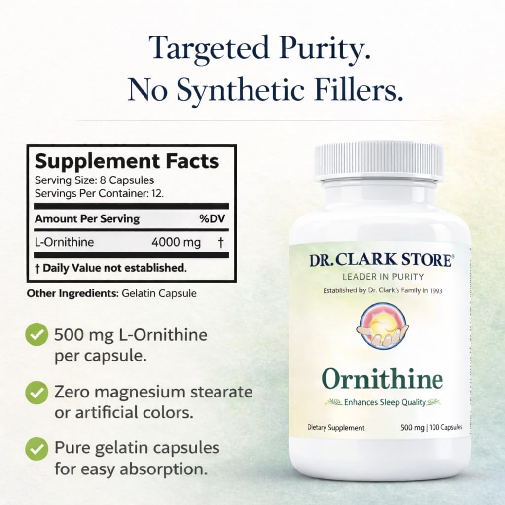 Dr Clark Ornithine Dietary Supplement - Gluten Free, Natural Sleep Aid, Promotes Protein Metabolism, Cleansing and Detoxification, 500mg, 100 Gelatin Capsules Dr Clark Store buy supplements canada