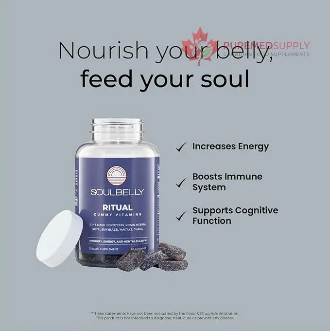 SOULBELLY Multi-Mushroom | Ritual Vitamin Gummies for Energy, Focus and Immune Balance | Vegan | Gluten-Free | Non-GMO | 60 Count SOULBELLY buy supplements canada