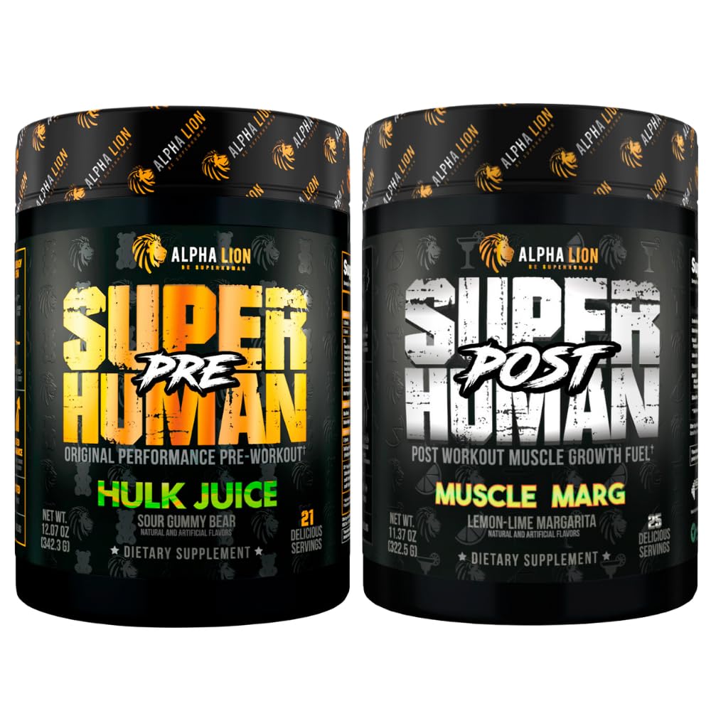 ALPHA LION Superhuman Pre Workout Powder & Post Workout Recovery Bundle, Sustained Energy & Focus + Lean Muscle Growth, Strength & Volume (Hulk Juice & Muscle Marg ALPHA LION buy supplements canada