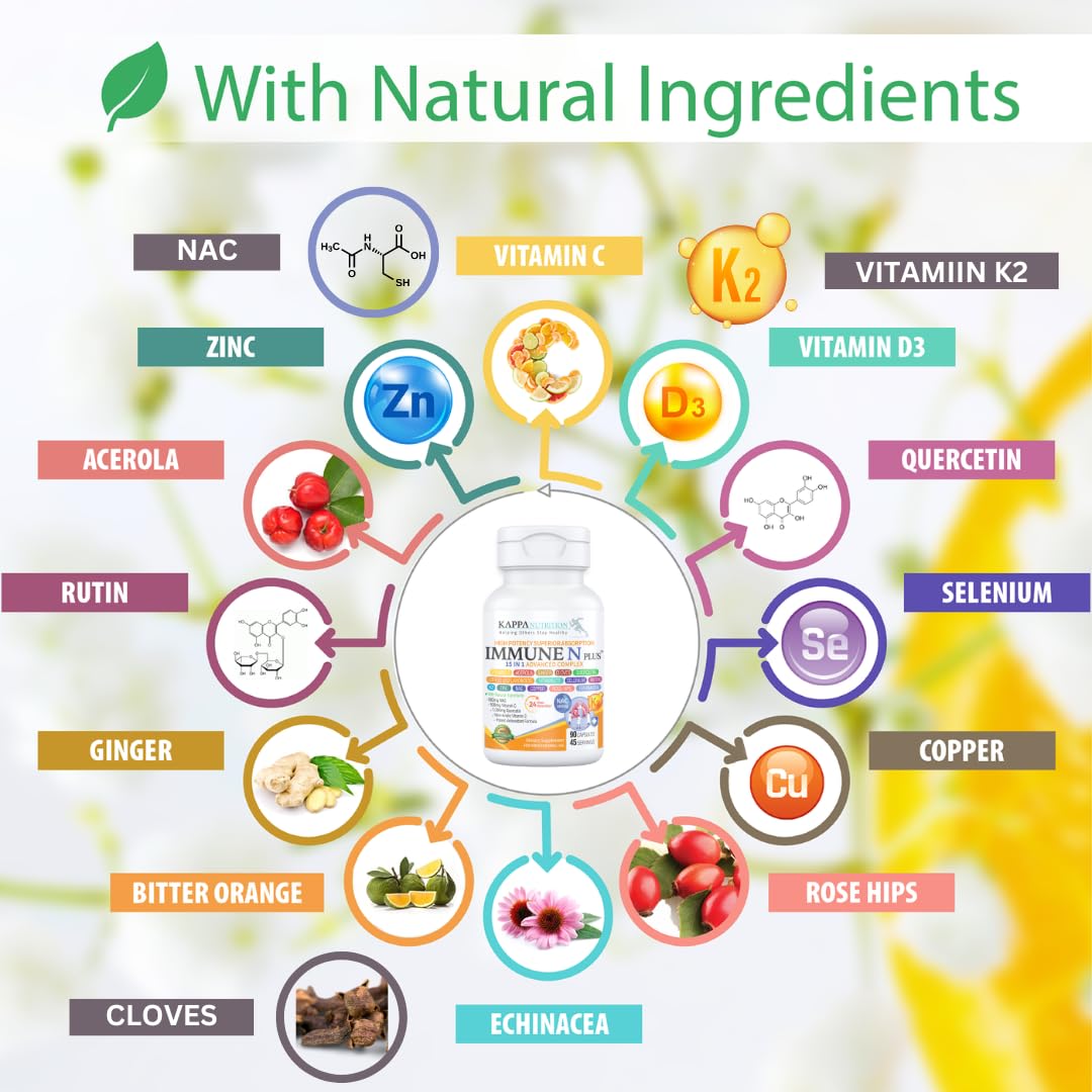 (60 Capsules), NAC 600mg, Quercetin 1,000mg, Vitamin C 500mg, Zinc 50mg, Vitamin D3 5,000iu, Selenium, Copper, Acerola, Ginger, Rutin, Citrus Bioflavonoids, Rose Hips, Echinacea, Immune N Plus 15 in 1 KAPPA NUTRITION buy supplements canada