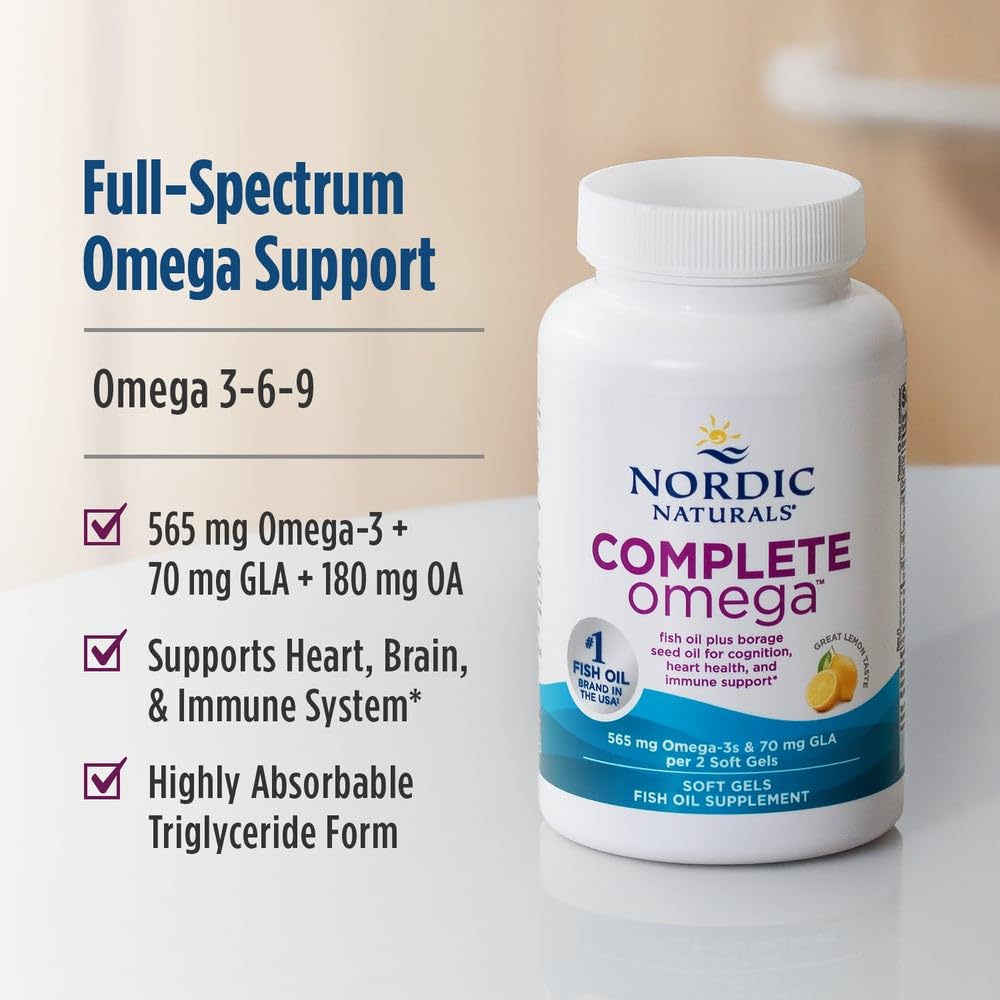 Nordic Naturals Complete Omega, Lemon Flavor - 120 Soft Gels - 565 mg Omega-3 - EPA & DHA with Added GLA - Healthy Skin, Cognition, Positive Mood - Non-GMO - 60 Servings Nordic Naturals buy supplements canada