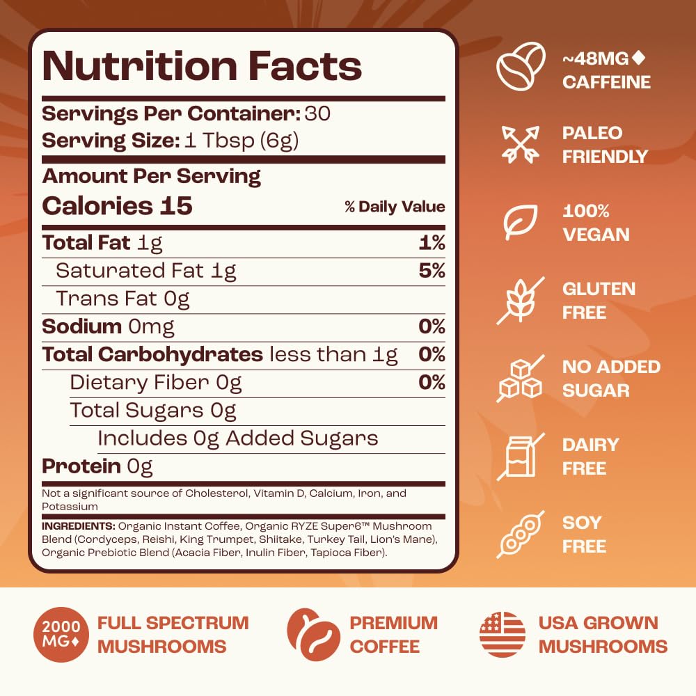 RYZE SUPERFOODS Mushroom Medium Roast Coffee USDA Organic with 6 Adaptogenic Mushrooms, USA Grown Instant Coffee for Better Energy RYZE SUPERFOODS buy supplements canada