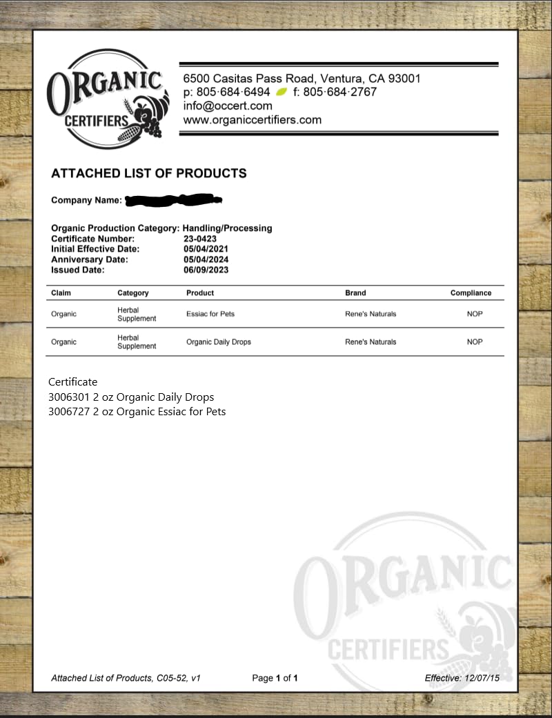 Essiac Original Tea USDA Organic Daily Drops for Enhanced Lymphatic Drainage and Immune Support | Alcohol Free Concentrated Formula | 2oz (59ml) Essiac buy supplements canada