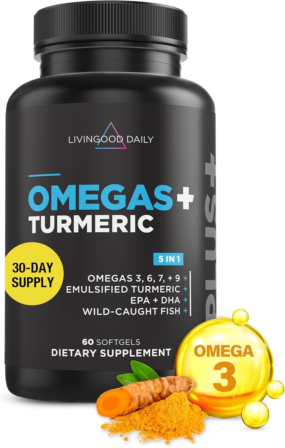 Livingood Daily Omega 3 6 9 Plus Turmeric Curcumin Supplement, 60 Softgels - Fish Oil Omega 3 Supplements (EPA & DHA) for Men and Women - Brain, Joint, Heart Health Livingood Daily buy supplements canada