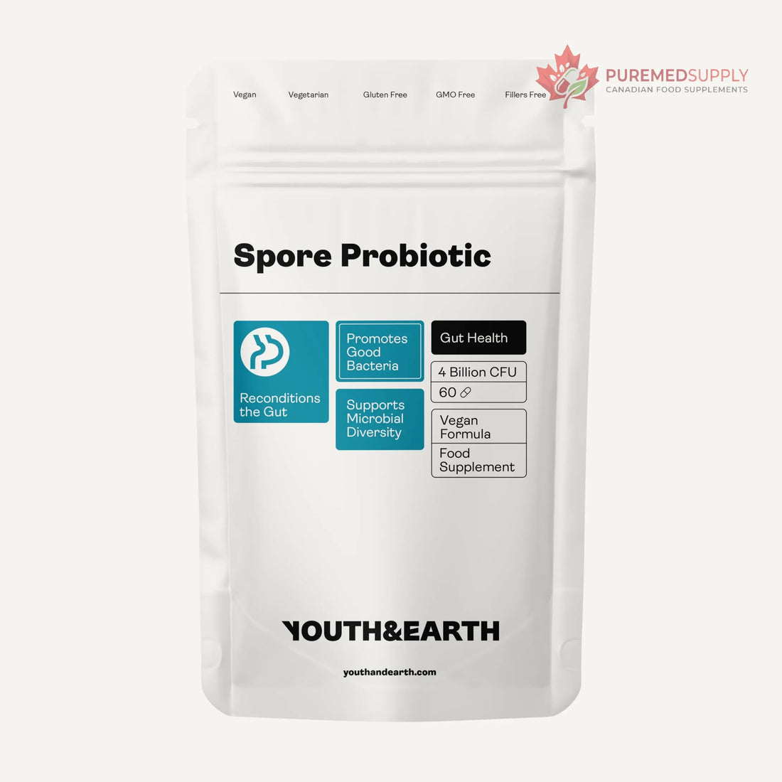 Youth & Earth Spore Probiotics 4 Billion CFU Count - Probiotics for Gut Health & Immune Support | Gut Health Supplements for Digestive Health | 60 Capsules Youth & Earth buy supplements canada