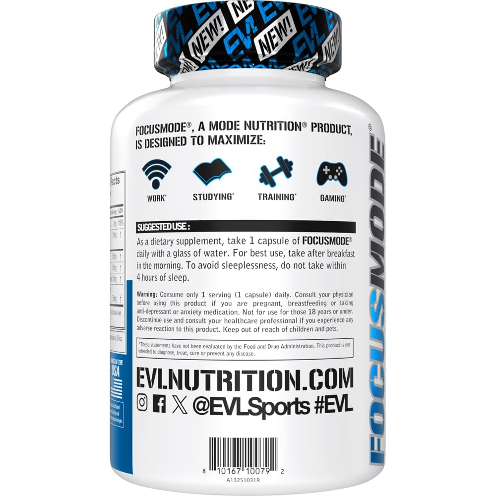 Evlution Nutrition Mental Energy and Focus Supplement for Adults - Nootropics Brain Support Supplement with Caffeine L Theanine Alpha GPC and L-Tyrosine - Focus Pills for Sustained Peak Performance Evlution buy supplements canada