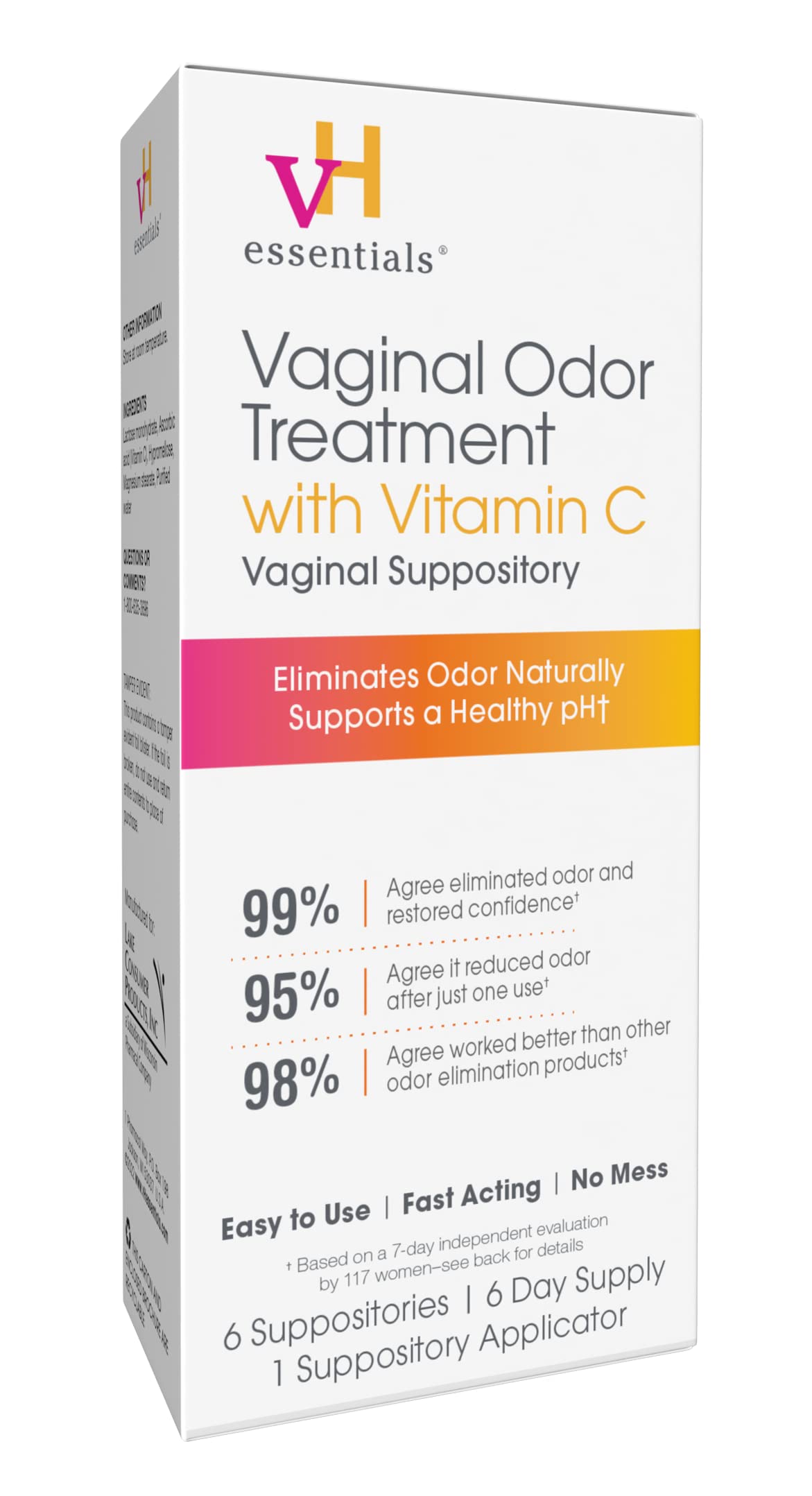 vH Essentials Vaginal Odor Treatment with Vitamin C, Boric Acid Suppositories Alternative, Supports Balanced pH, Eliminates Naturally, Suppositories, 6 w/Applicator, White vH essentials buy supplements canada