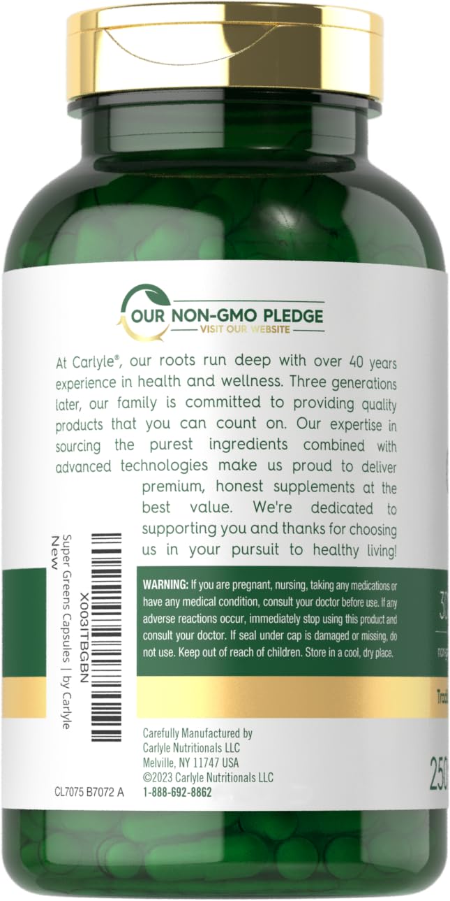 Carlyle Super Greens Capsules | 250 Count | Blend of 13 Vegetables and Greens Plus 17 Fruits | Non-GMO & Gluten Free Supplement Carlyle buy supplements canada