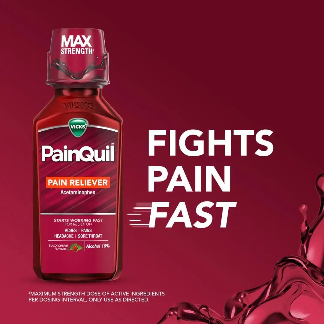 Vicks PainQuil Pain Relief Acetaminophen 1000mg Max Strength‡ Adult Pain Reliever Liquid 12oz, Backache Headache Relief, 1 Daytime Pain Reliever Vicks buy supplements canada