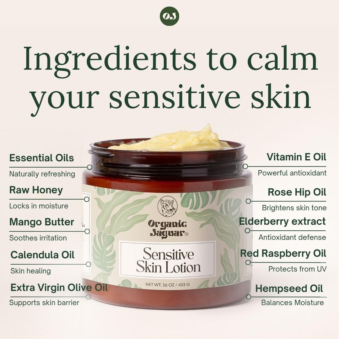 Organic Jaguar Natural Body Lotion for Sensitive Skin, Scent Free, Sulfate & Paraben Free Body Care, Moisturizer With Essential Oils, Vitamin E Oil, Beeswax, Extra Virgin Olive Oil, Raw Honey, 8 oz Organic Jaguar buy supplements canada