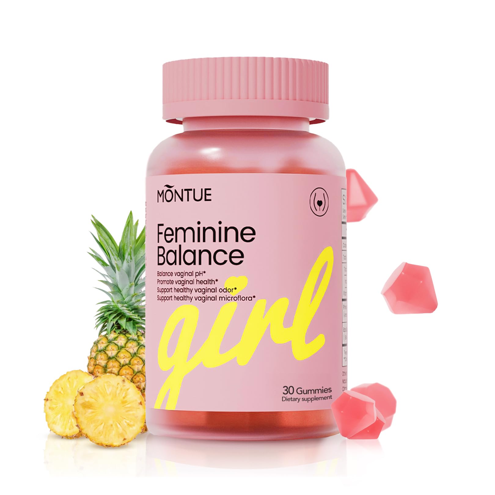 Montue Premium Diamond Feminine Balance Gummies-pH Balance with Prebiotics & Lactobacillus Probiotic Blend&Hawaiian Pineapple Immune Support,Vegan& Non-GMO（30 Gummies） Montue buy supplements canada